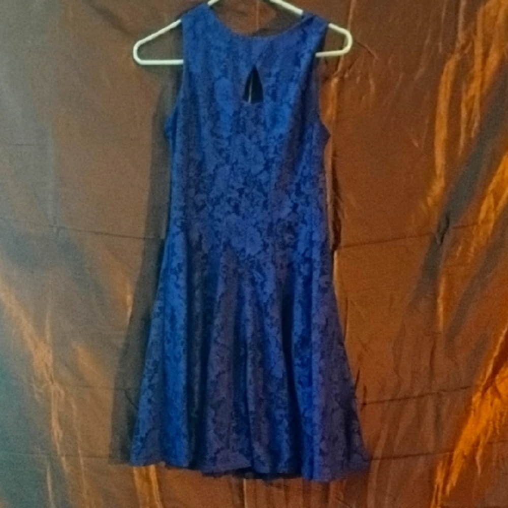 Danny & Nicole Blue Fit and Flare Halter Dress